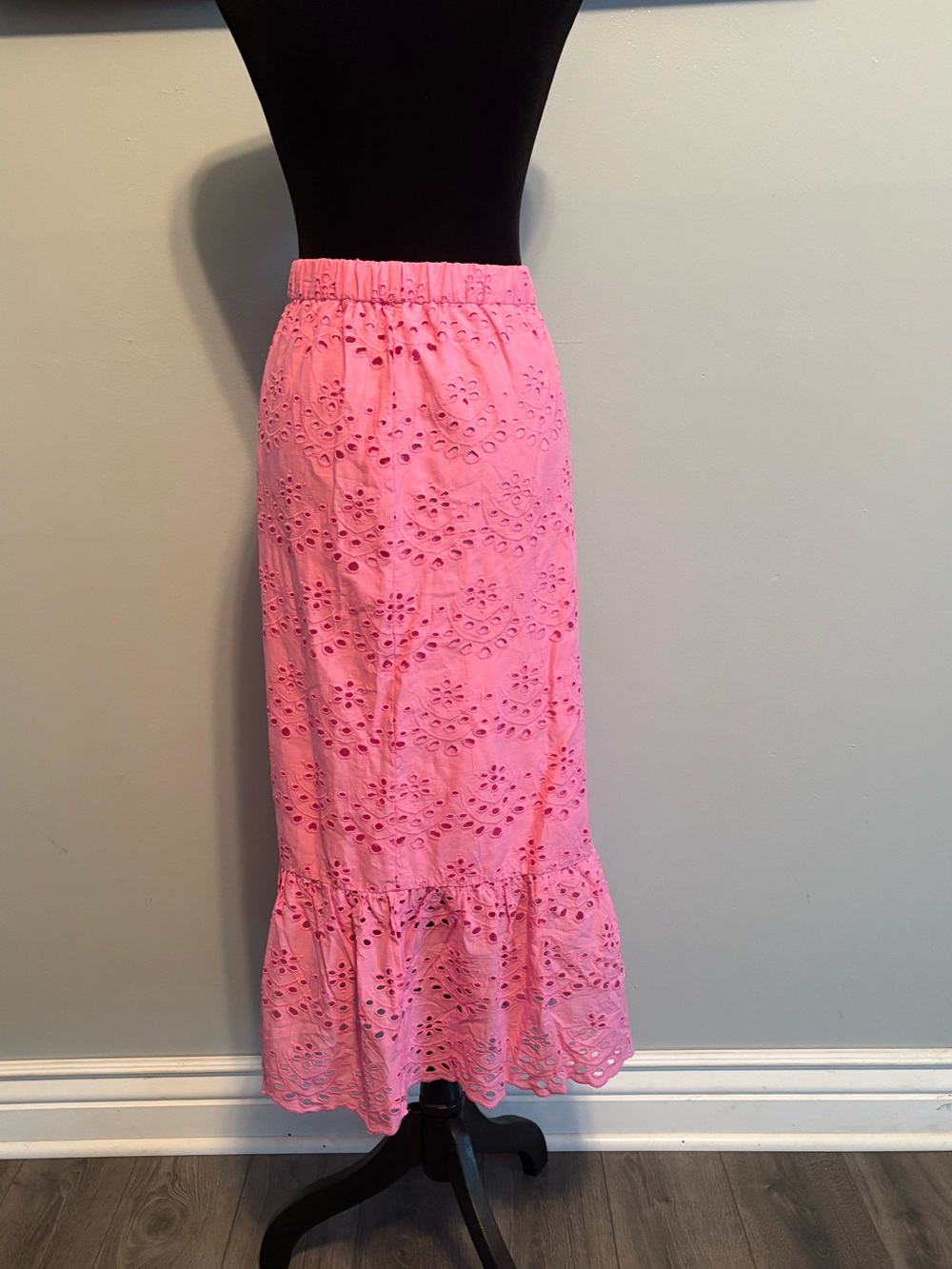 Calypso St. Barth Pink Eyelet Maxi Skirt with Ruffle Hem Sz L NWOT